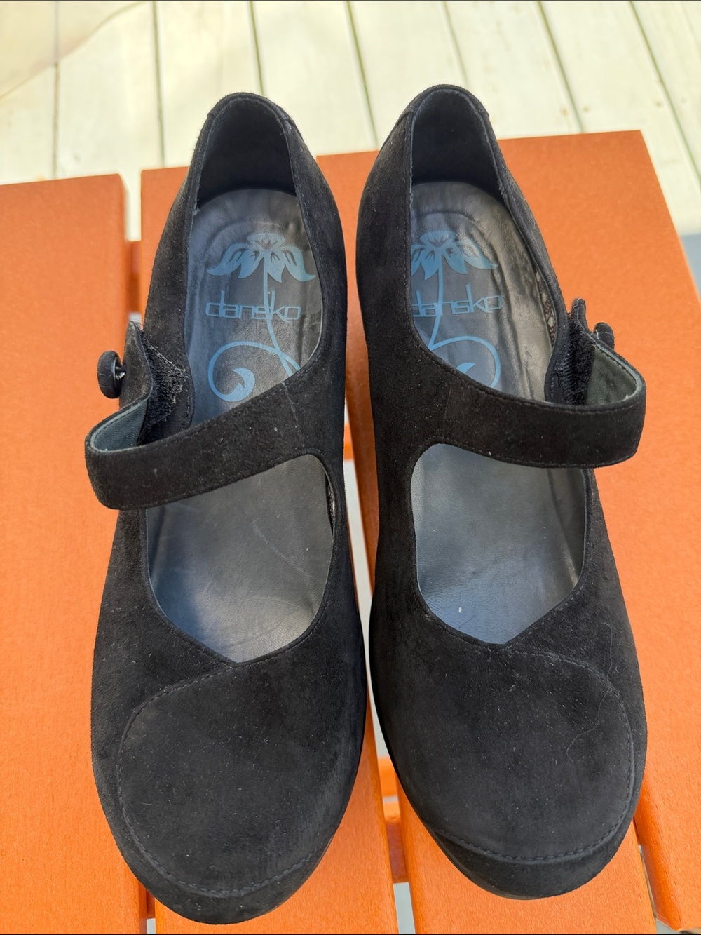 Dansko Black Suede Mary Jane Heels with Strap